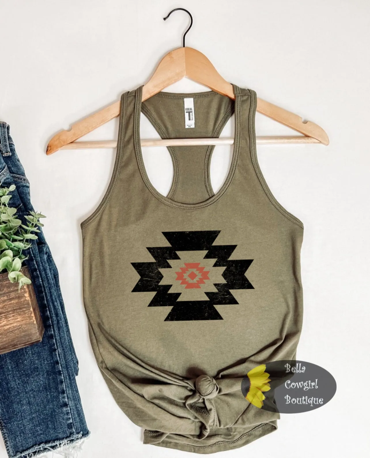 Black And Orange Tribal Aztec Western Women's Tank Top