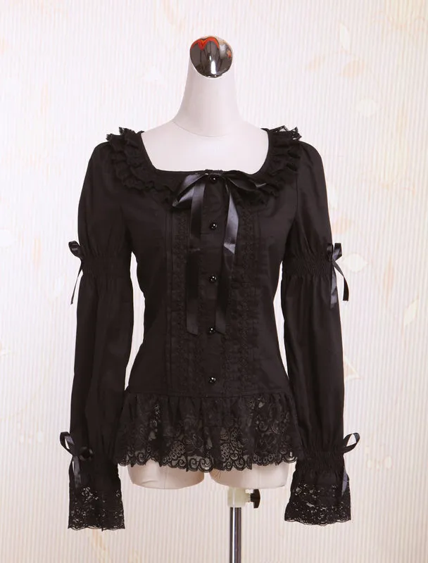 Black Square Collar Long Sleeves Cotton Lolita Blouse