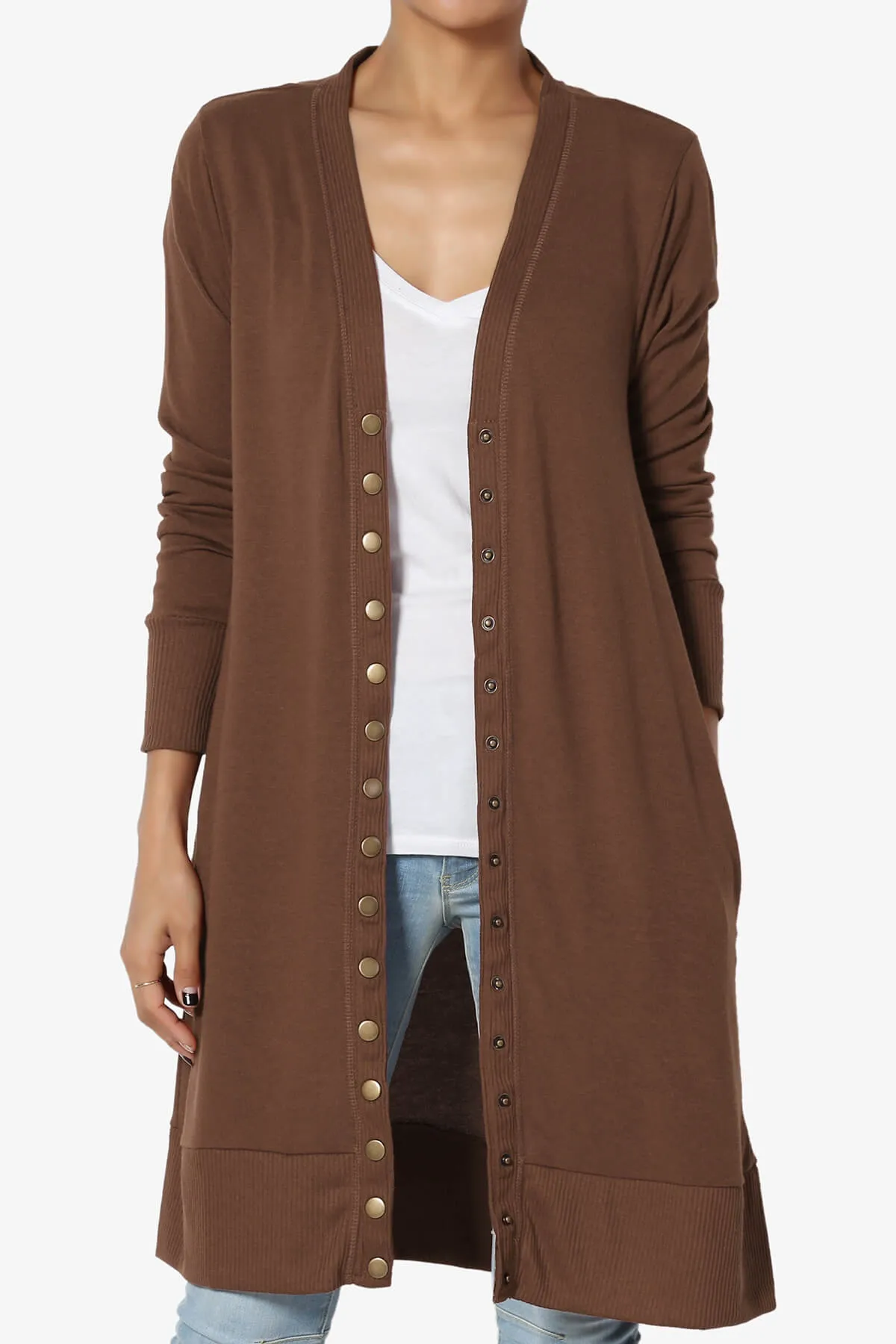 Braeden Snap Button Long Cardigan PLUS