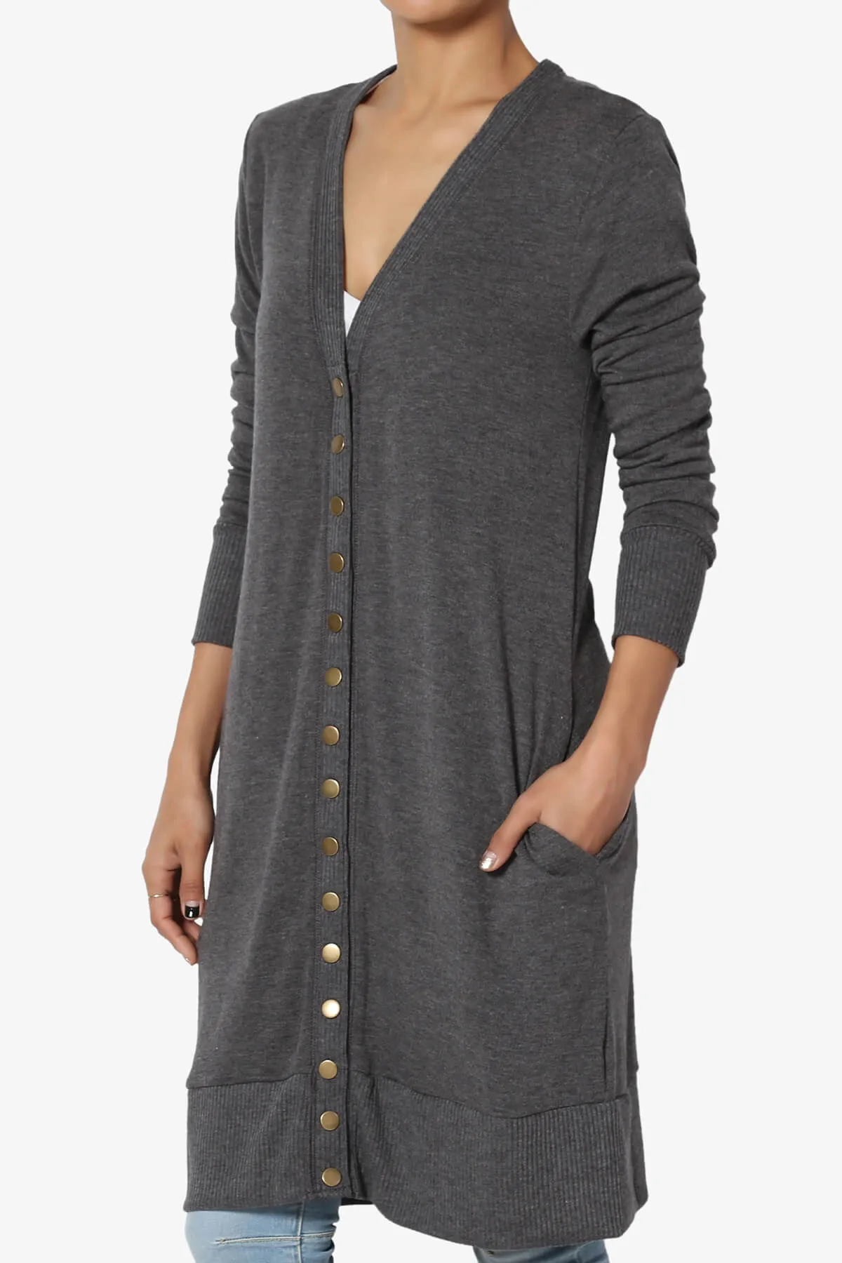Braeden Snap Button Long Cardigan PLUS