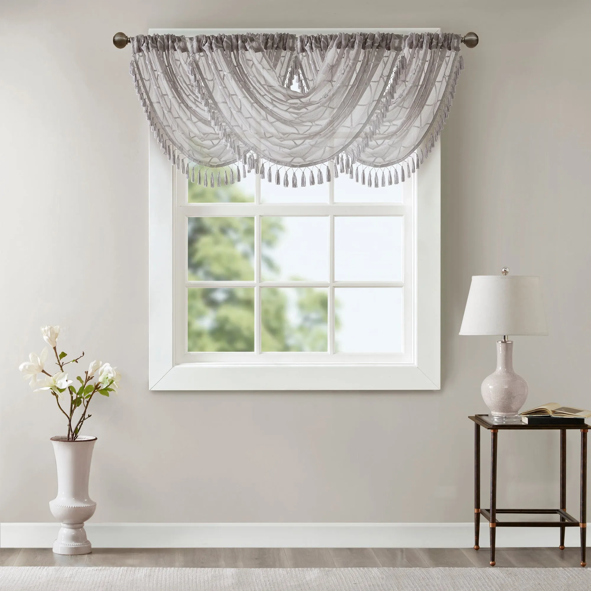 Clarissa Diamond Sheer Embroidered Waterfall Valance