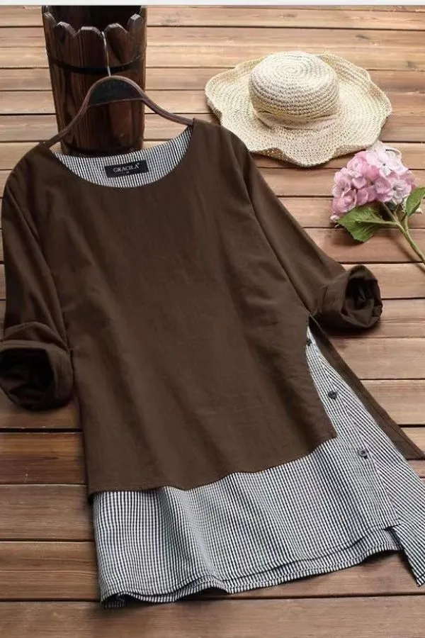 Color Contrast Cotton Blouse