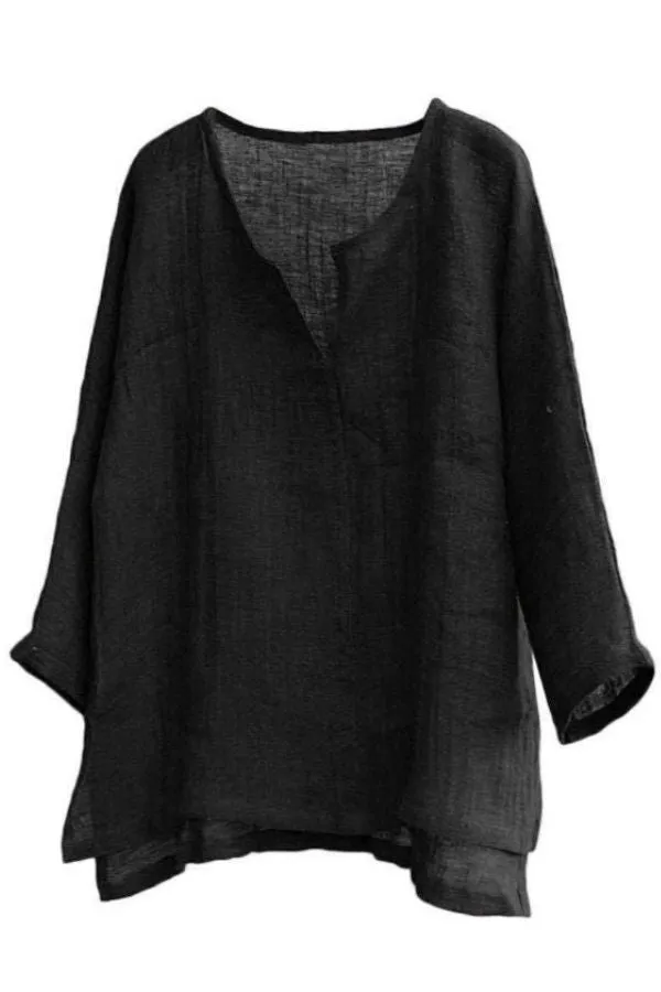 Cotton & Linen Solid Color Blouse