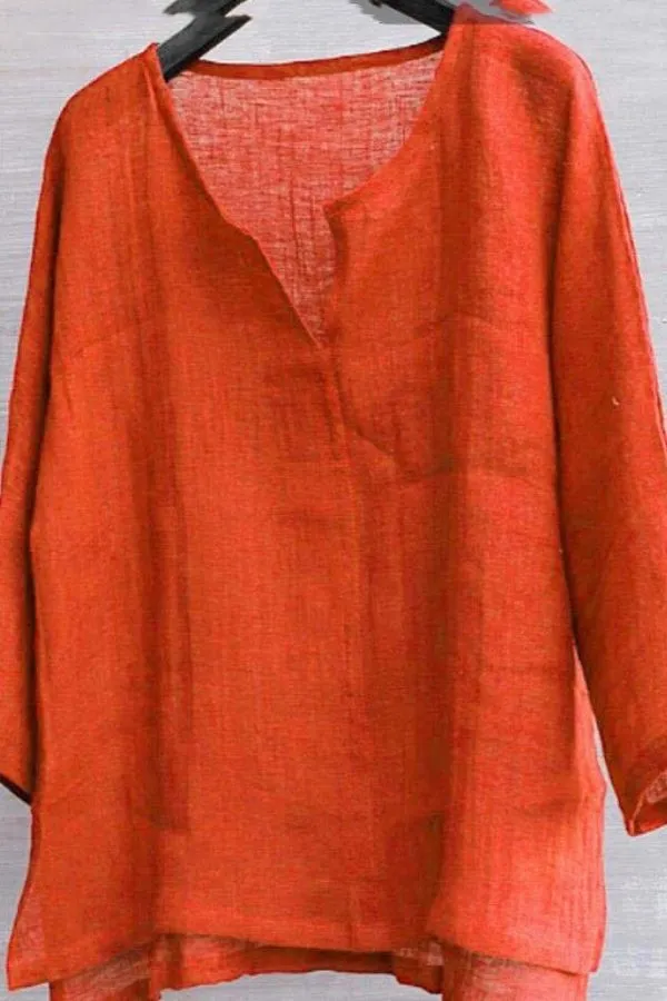Cotton & Linen Solid Color Blouse