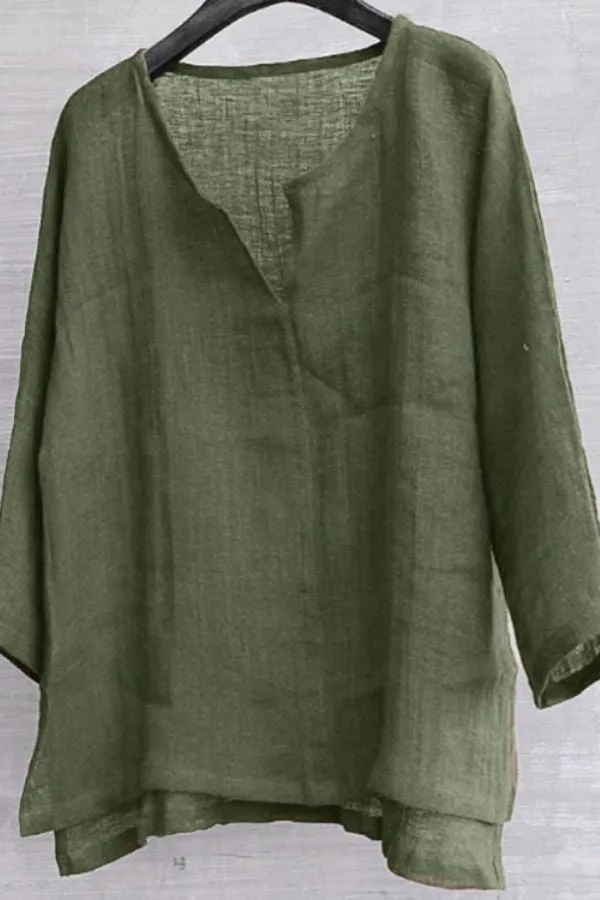 Cotton & Linen Solid Color Blouse