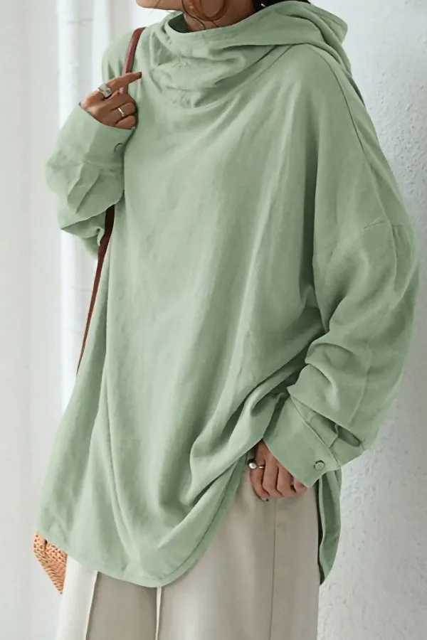 Cotton And Linen Hooded Loose Shirt