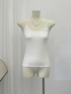 Cropped Top with Cut off Strap White Camisole Women Sexy Fashion Tank Top Summer Streetwear