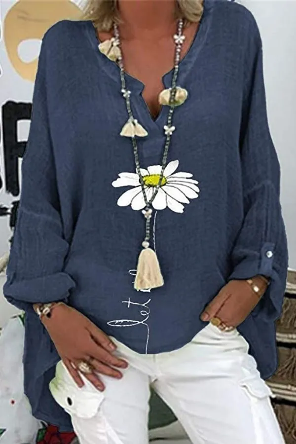 Daisy Printing Cotton Blouse
