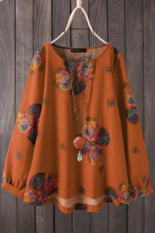 Floral Printing Cotton Puff Sleeve