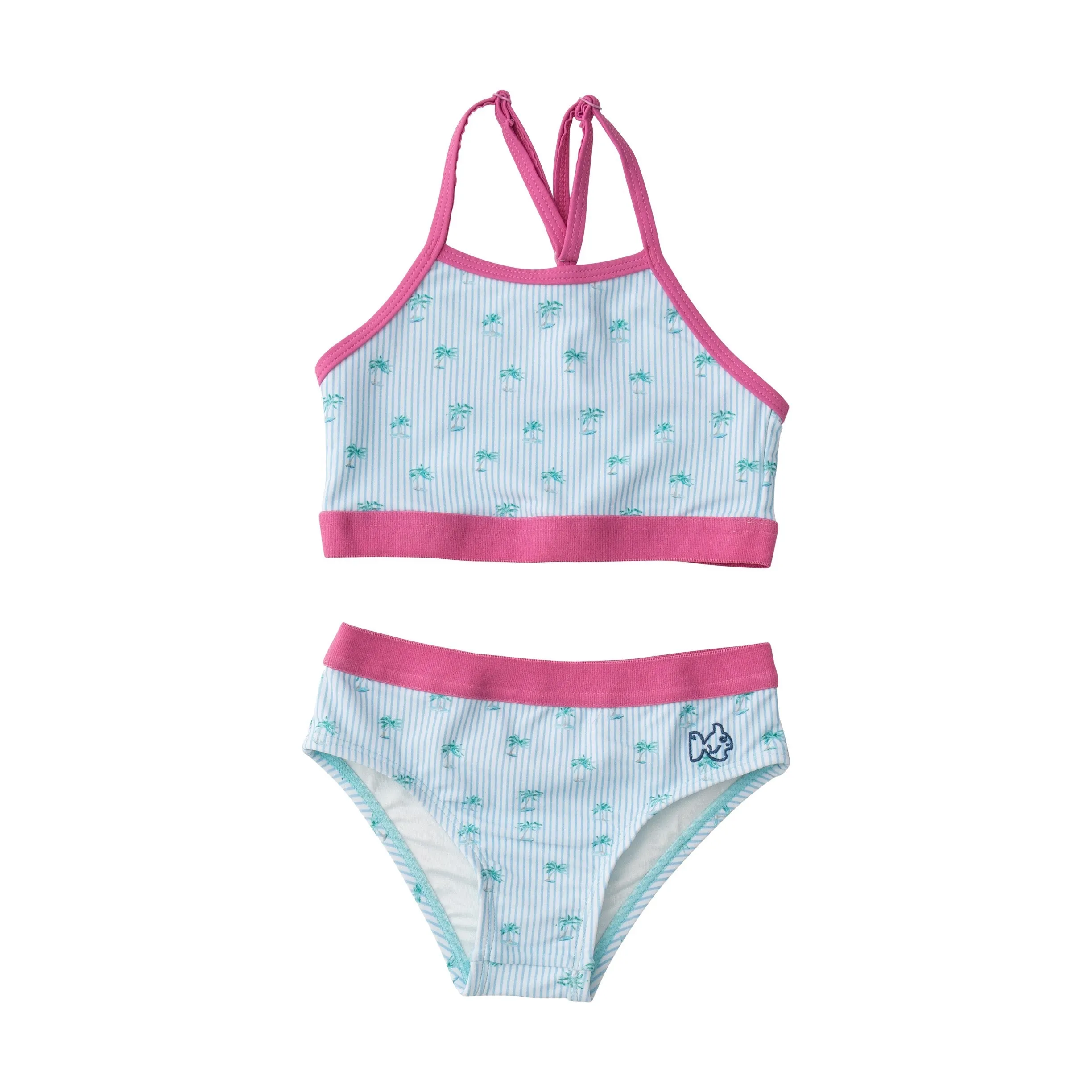 Girls' Racerback Bikini in Palm Tree Stripe Print