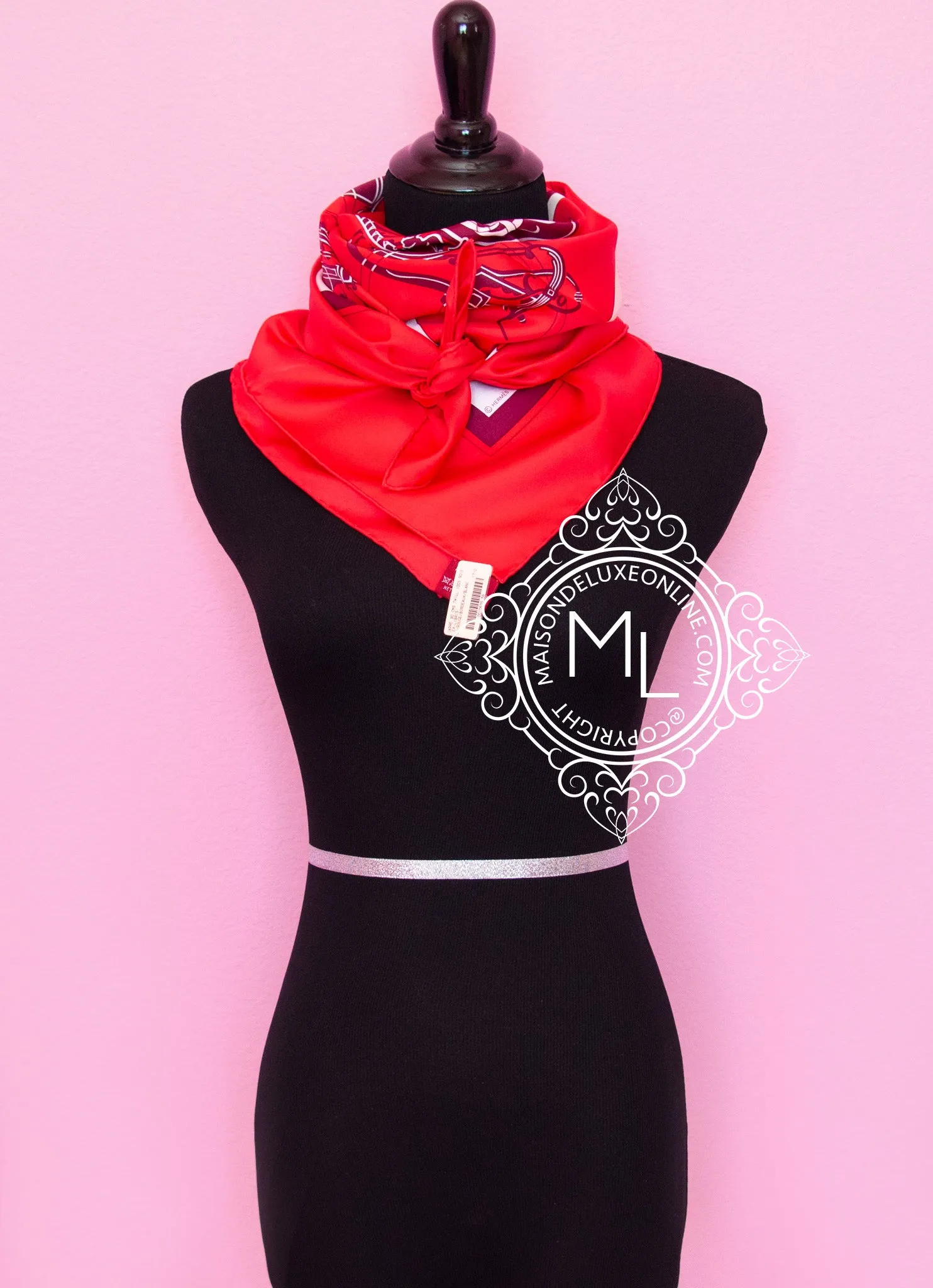 Hermes Red Twill Silk 90 cm Ex-Libris Scarf