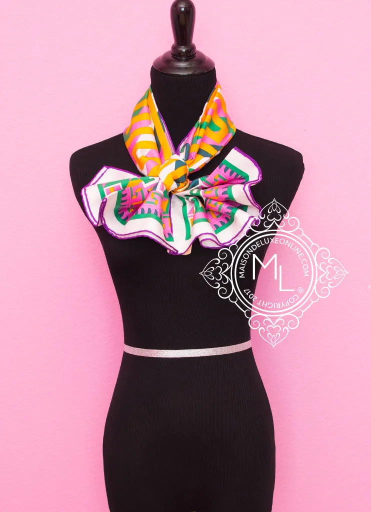 Hermes Yellow Green Twill Silk 90 cm Le Fil d'Ariane Scarf