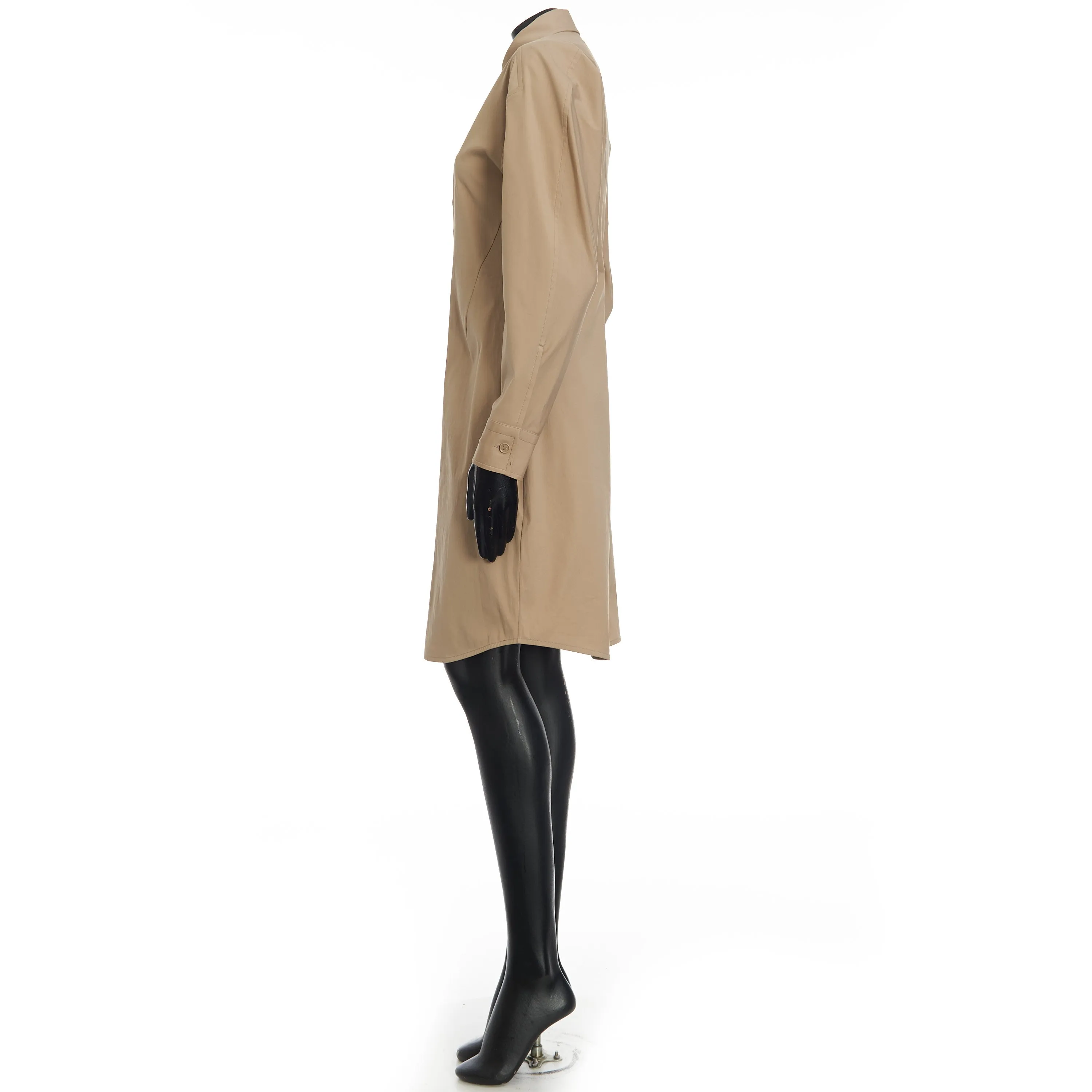 Long Sleeve Compact Stretch Poplin Dress In Khaki