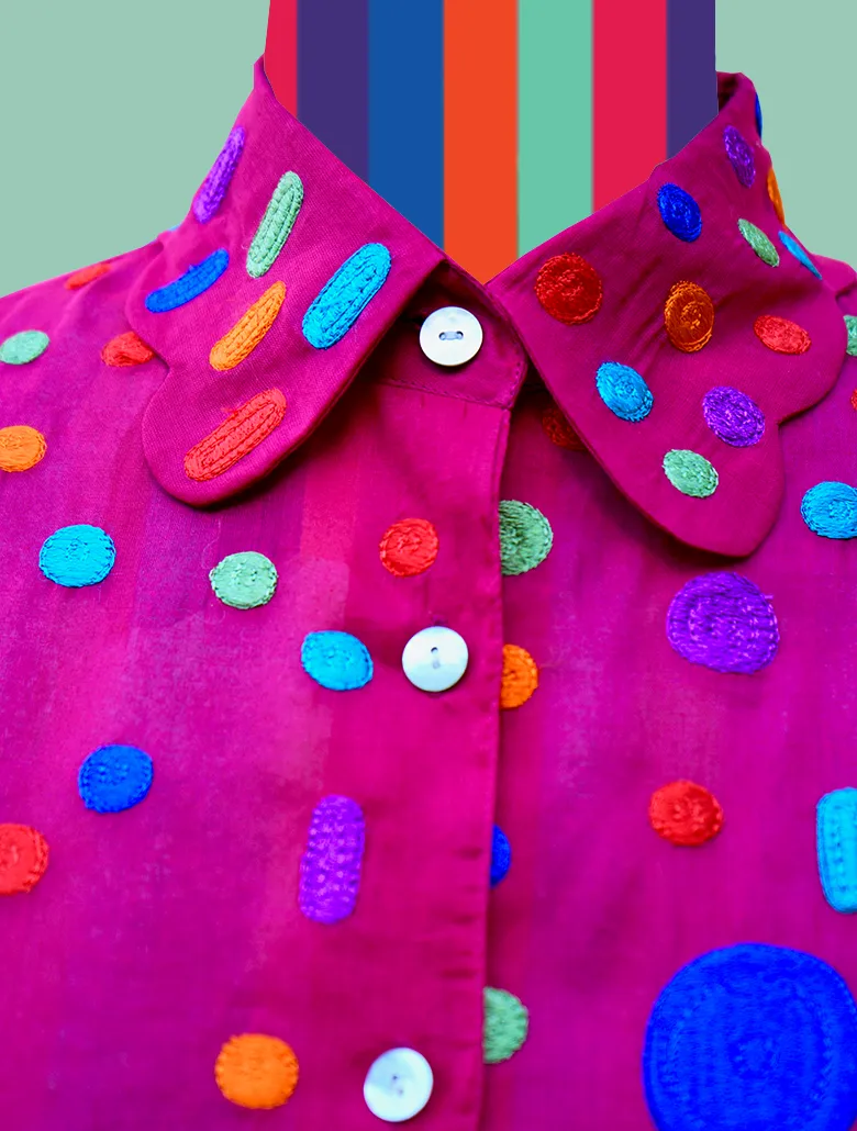 Multicolored Dots and Ovals on Fuchsia