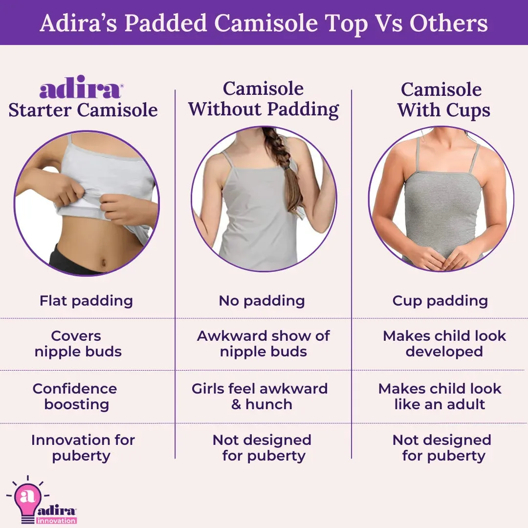 Padded Camisole | For Teens | Flat Padding | Covers Nipple Buds | Pack Of 3