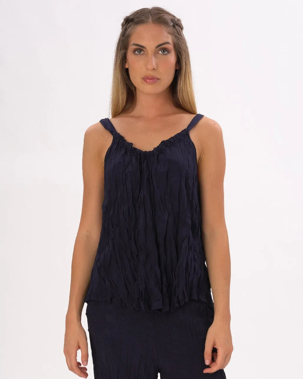 Pleated Crinkled Camisole Tank Shirt