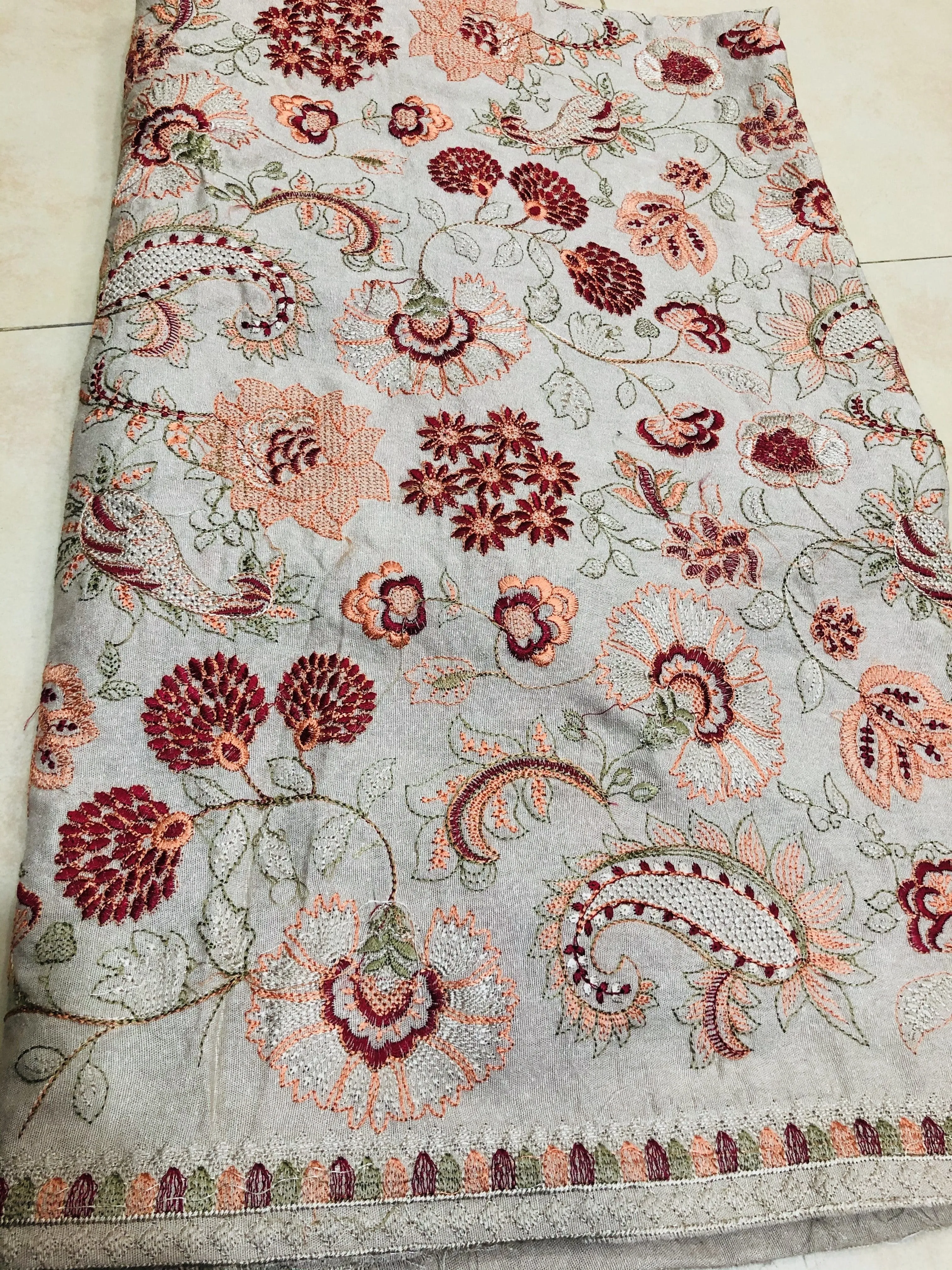 Sarinnah D77-Embroidered Karandi Beige Shawl