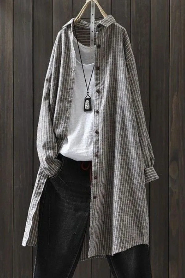 Stripe Printing Casual Cotton Shirt