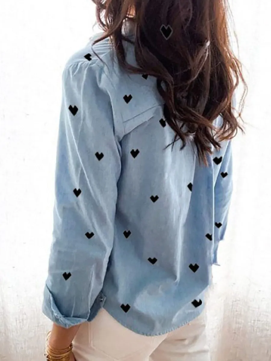 Stunncal Love Lapel Button Long Sleeve Shirt