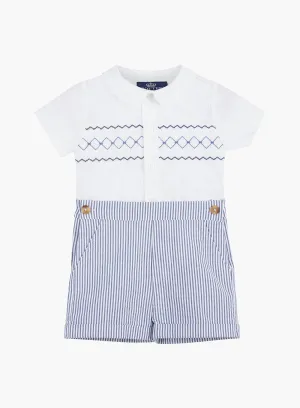 The Rupert Smocked Set in Navy/White