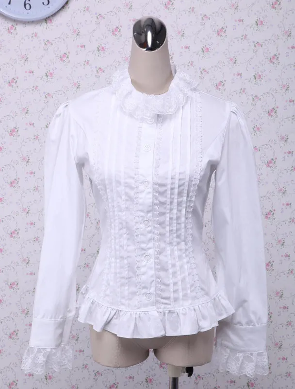 White Lace Long Sleeves Lolita Cotton Blouse