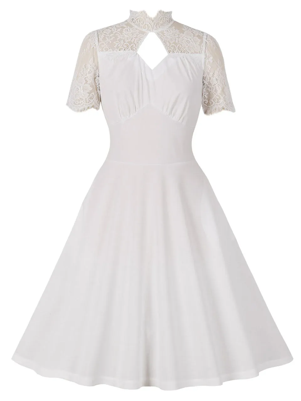 White Queen Collar Lace Semi-Sheer 1950S Vintage Dress With Pockets