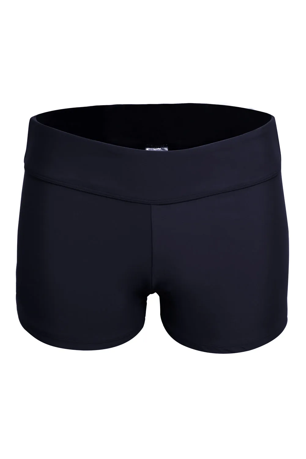Womens Black Wide Waistband Swimsuit Bottom Shorts